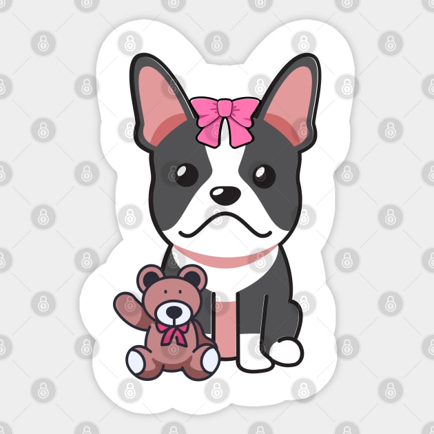 Cute French Bulldog holds a teddy bear Sticker by Pet Station